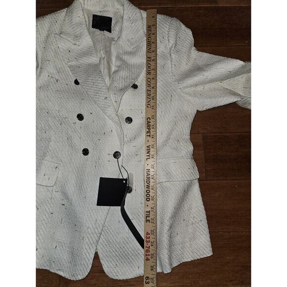 NWT! Mina Self Tweed Blazer Jacket Ivory Double Breasted Pockets Size L - Picture 10 of 12